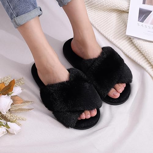 Women's Fuzzy Slippers, House Slippers, Open Toe Slippers Women's Fuzzy Slippers, House Slippers, Open Toe Slippers